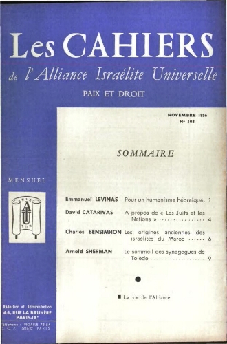 Les Cahiers de l'Alliance Israélite Universelle (Paix et Droit).  N°103 (01 nov. 1956)